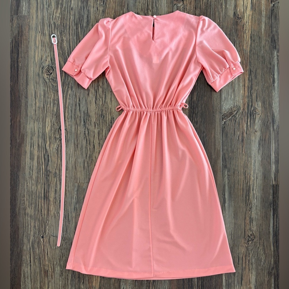 Vtg Doo-Dads Secretary Dress Size 7/8 Peach Semi-Sheer Elastic Waist w/Belt USA - Picture 3 of 13